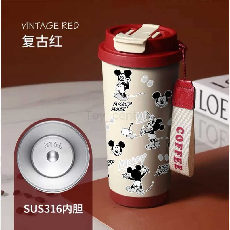 Disney New Mickey Mouse Anime Peripheral Creative Cartoon Cute Print Stainless Steel Portable Double Drink Spout Thermos Cup H251203