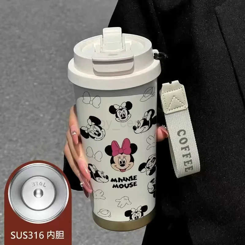 Disney Minnie Mickey 316 stainless steel thermos cup with straw large capacity portable high-looking double drink coffee cup H251203