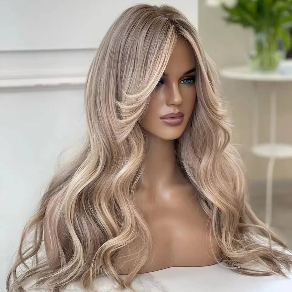 Je Quality Wig 150 Density Ombre Blonde Color Wave 100 Unprocessed Young Donor Hair Swiss Lace Front Wigs With Fringe - view 4