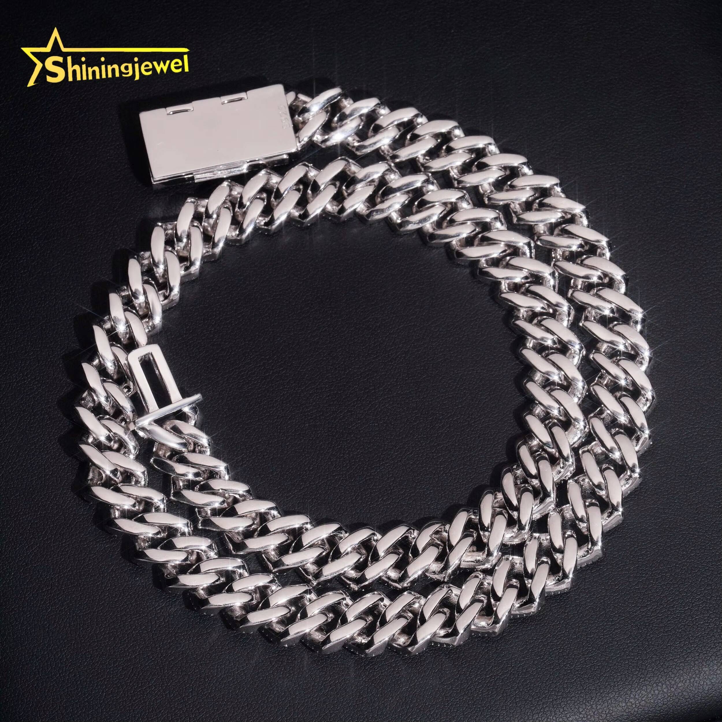 High Quality Iced Out 925 Silver 12mm Baguette Diamond Custom Hip Hop Necklace Cuban Link Chain