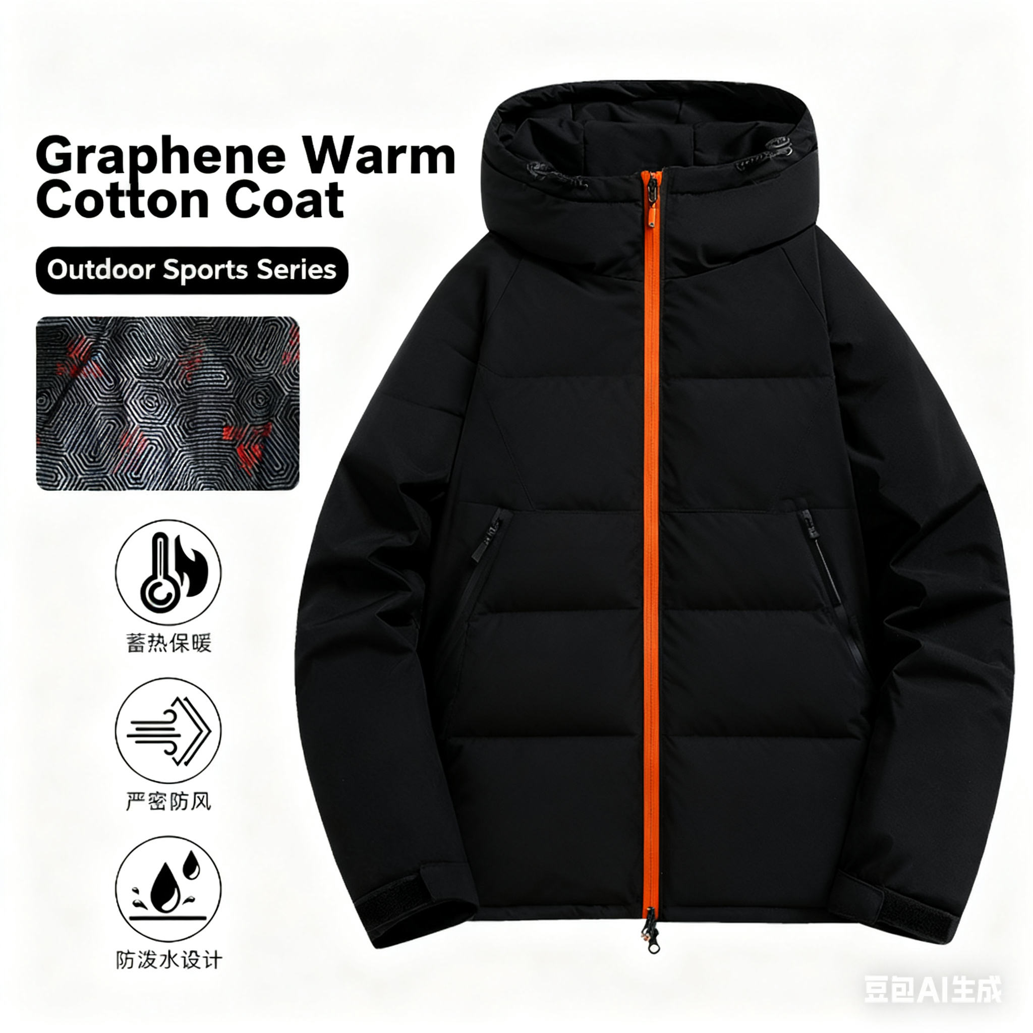 Outdoor Waterproof Cotton Coat - Unisex, Loose Hooded Puffer Jacket with Graphene Lining for Couples, Winter Style