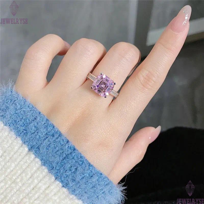 pink designer diamond ring for woman wed promise 925 sterling silver 8A zirconia sqaure heart love engagement wedding rings womens luxury jewelry gift