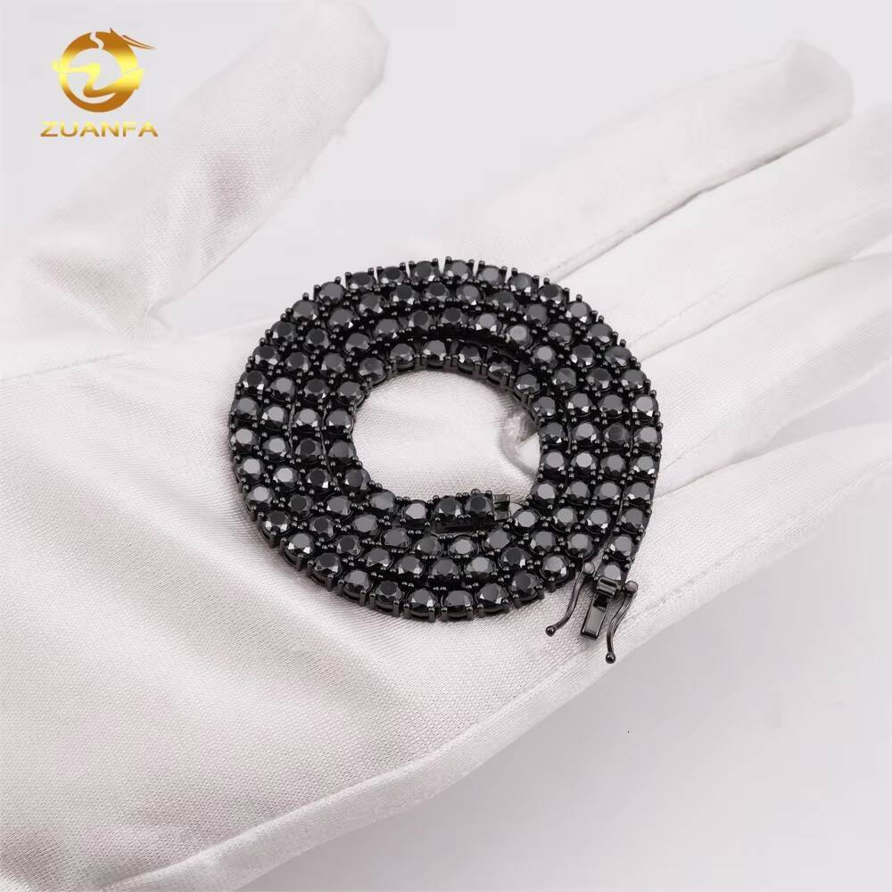 Wholesale Price Solid 925 Silver Hip Hop Jewelry Bracelet Necklace Iced Out 2 to 65mm Black VVS Moissanite Diamond Tennis Chain