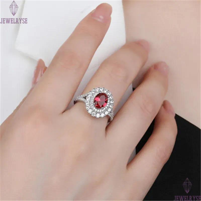 female shining 6x8mm oval designer ring s925 sterling silver for woman wedding blue red 5A cubic zirconia engagement diamond rings womens jewelry size