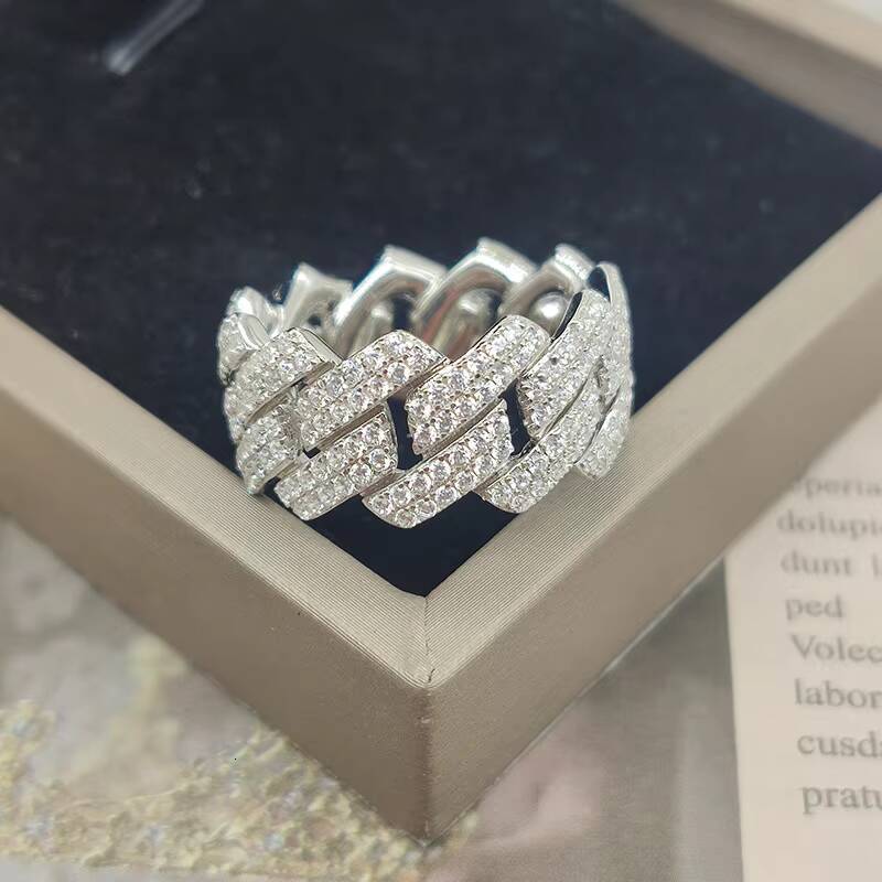 XingGuang in Stock Wholesale Price Moissanite Jewelry Cross 925 Silver Iced Out 2row Diamond Cuban Rings Moissanite Hip Hop Ring