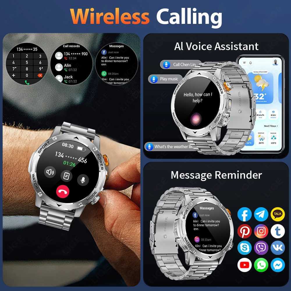 LIGE Smart Watch Man 1000mAh Long Standby Outdoor Smartwatch Men LED Flashlight Waterproof Rate Sport BT Call Smartwatches C251203