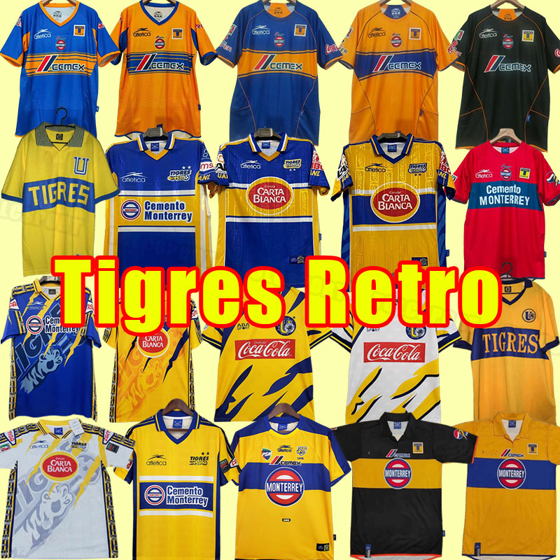 MEXICO TIGRES 2003 2004 Retro soccer jerseys 1996 1997 1998 1999 2000 2001 2002 home yellow Vintage football shirts 97 98 99 00 01 02 jersey classic tiger shirt away