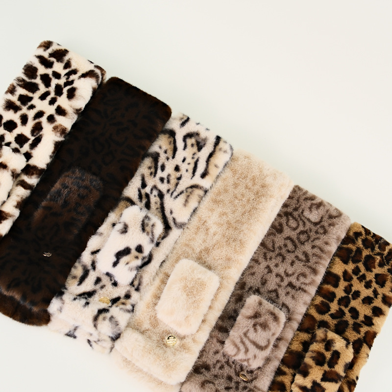 Womens faux fur scarf leopard print autumn coat collar shawl 241210