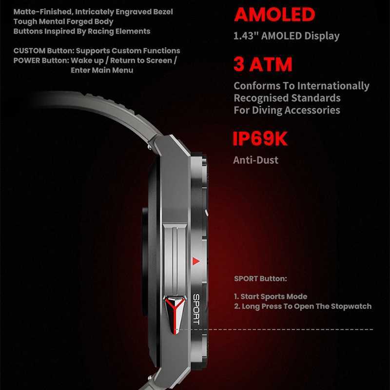 For Dual-Band satellite GPS Sports Smartwatch 143 AMOLED Sn Cpass BT 10ATM Waterproof SWIM SmartBracele 2025 New C251203