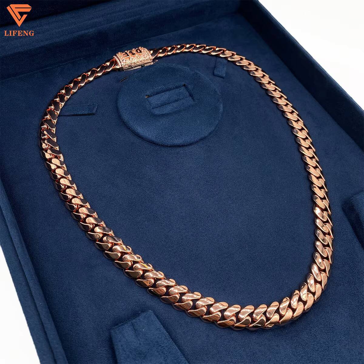 Rose Gold Iced Out Custom Moissanite Clasp 12mm Solid 925 Sterling Silver Plain Hip Hop Miami Cuban Chain for Men