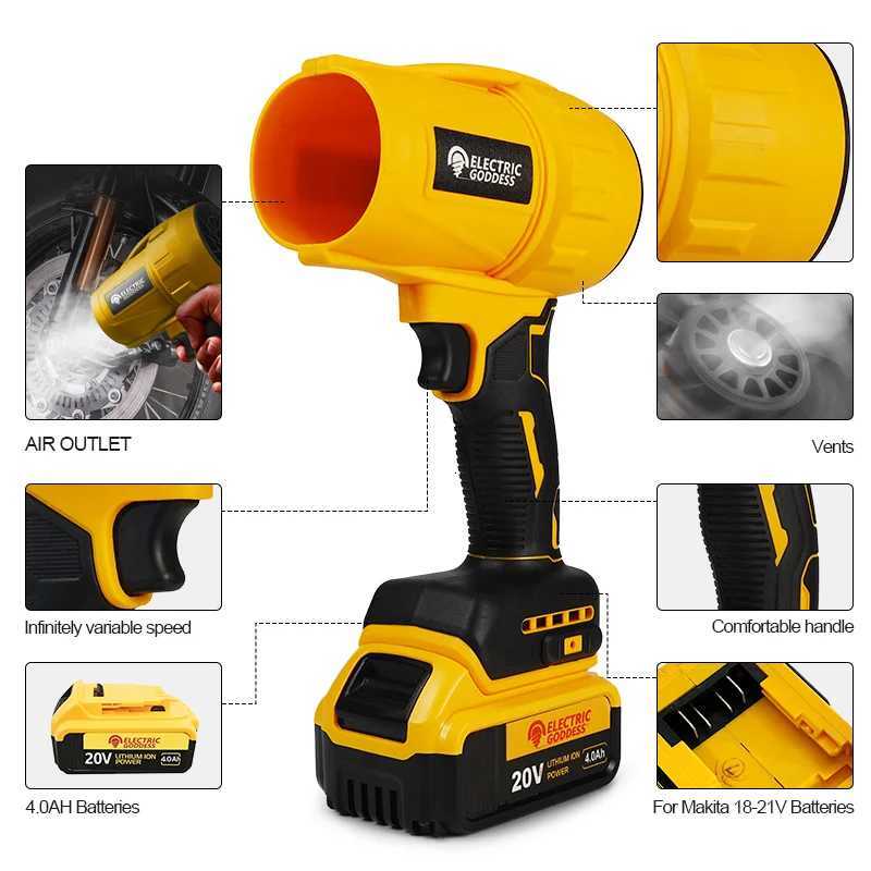 Brushless Turbo Blower Electric Hair Dryer With Battery Cordless Dust Blowing Tool To Clean Computer For 20V Battery Pin X251203