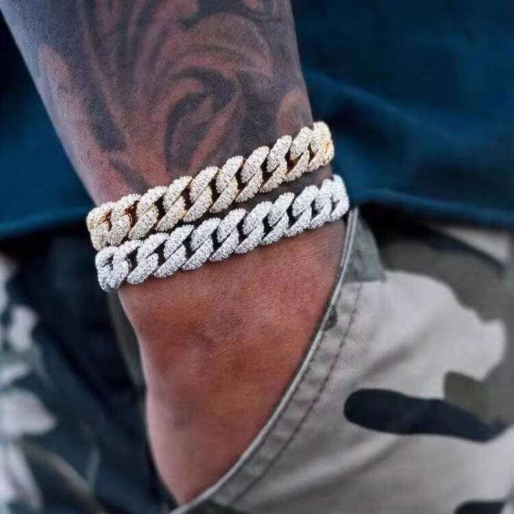13mm Wide White/yellow/rose Gold Plated S925 Silver Gold Plated Vvs Moissanite Diamond Cuban Link Chain for Mens Hip Hop
