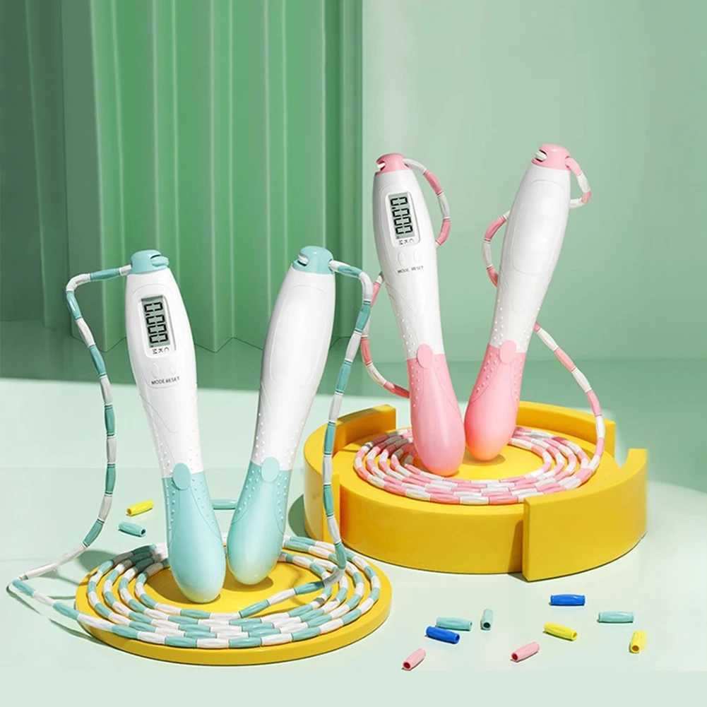 Beaded Jump Rope Plastic Segmented Jump Rope with Counter Soft Beaded Skipping Rope Adjustable Length for Kids Adults M260319