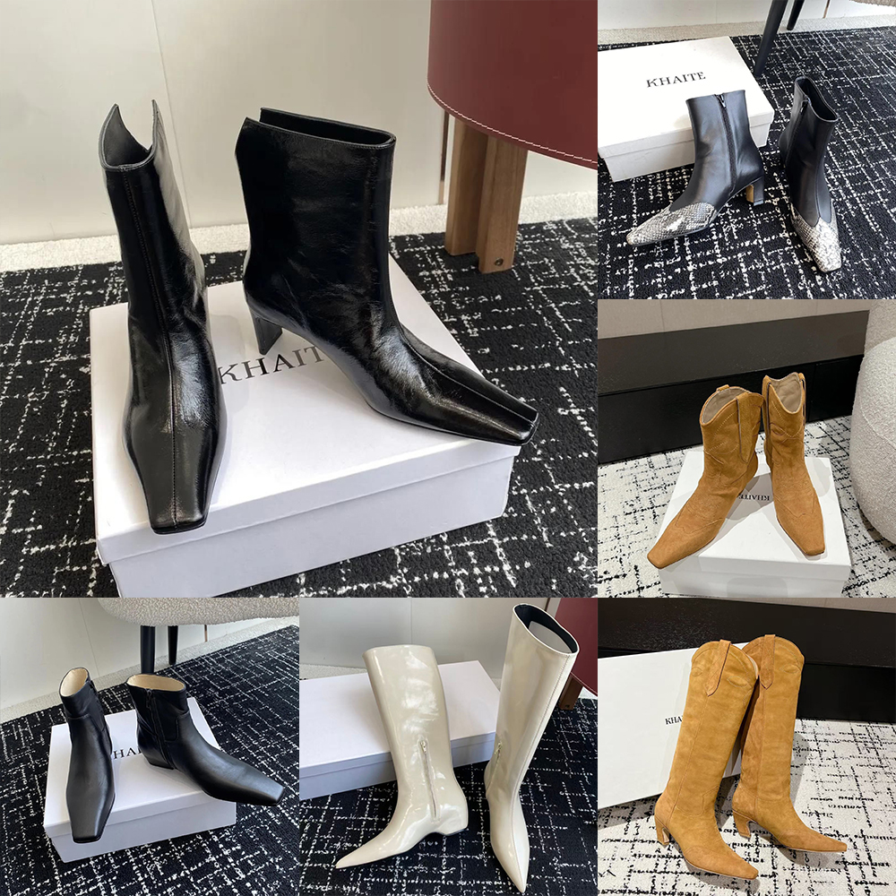 10A Suede leather Khaite Marfa Ankle Boot Women Designer Martin boot cowboy Western Mini Knee Kitten boots Classic Casual Low Knight platform booties wedge shoes