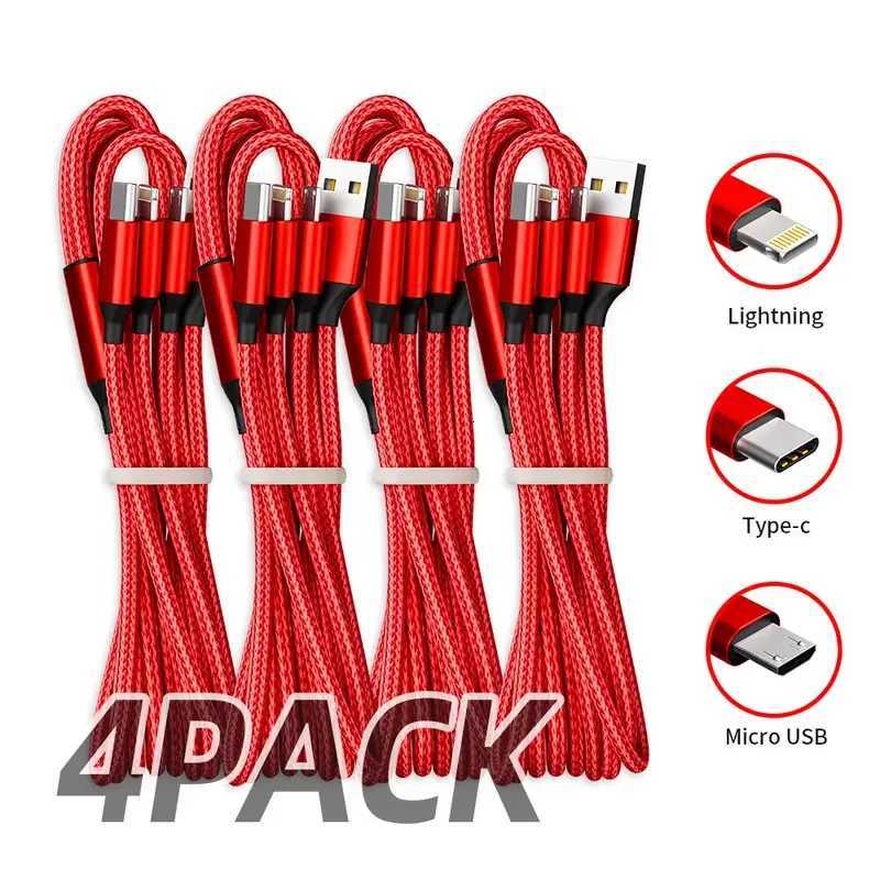 4pcs 3in1 USB-C Fast Charging Cable with Lightning Micro Type C Mti Interface Data Cable Suitable for Iphone C251203