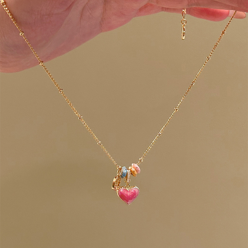 Real Gold Plated Zircon Oil Drop Heart Necklace Korean Style Sweet Temperament Collarbone Chain Light Luxury Niche Versatile Women's Jewelry - view 3