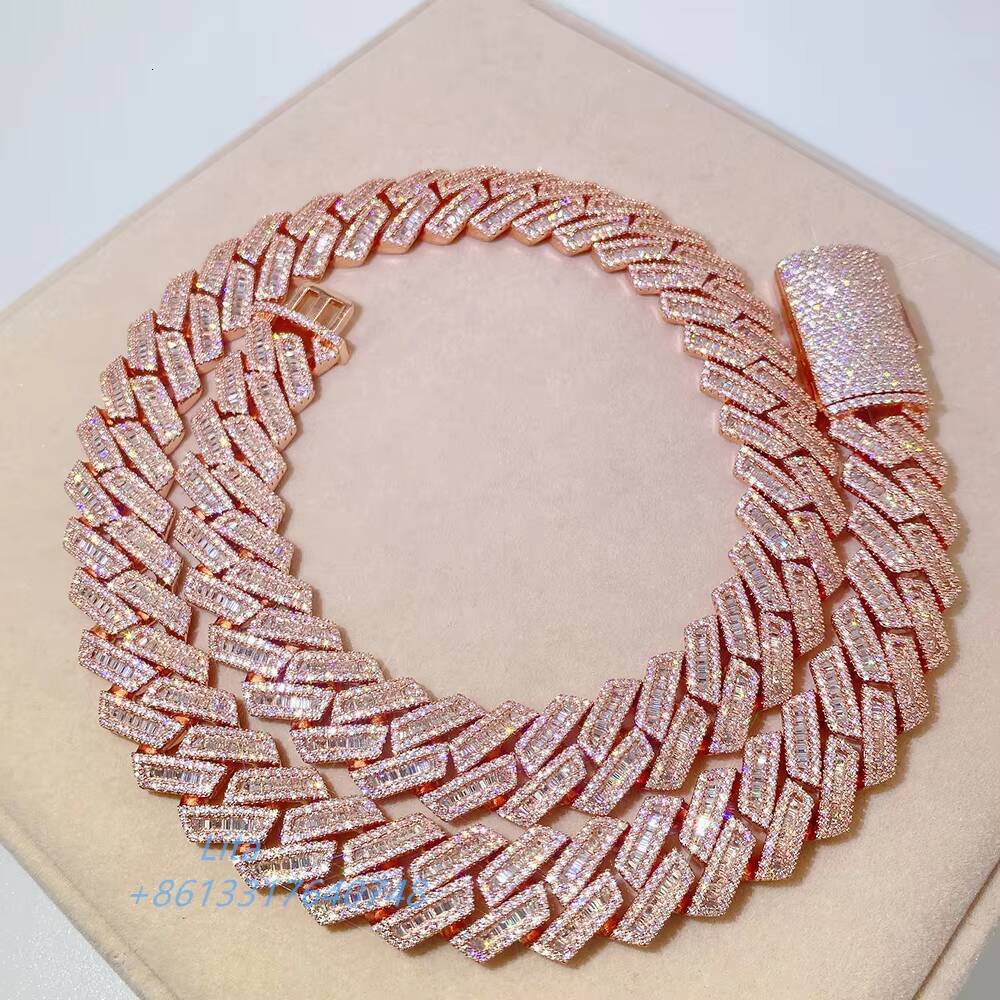 Fine Jewelry Heavy Luxury Hip Hop Vvs baguette Diamond Cuban Link Chain Custom Silver Chain Necklace