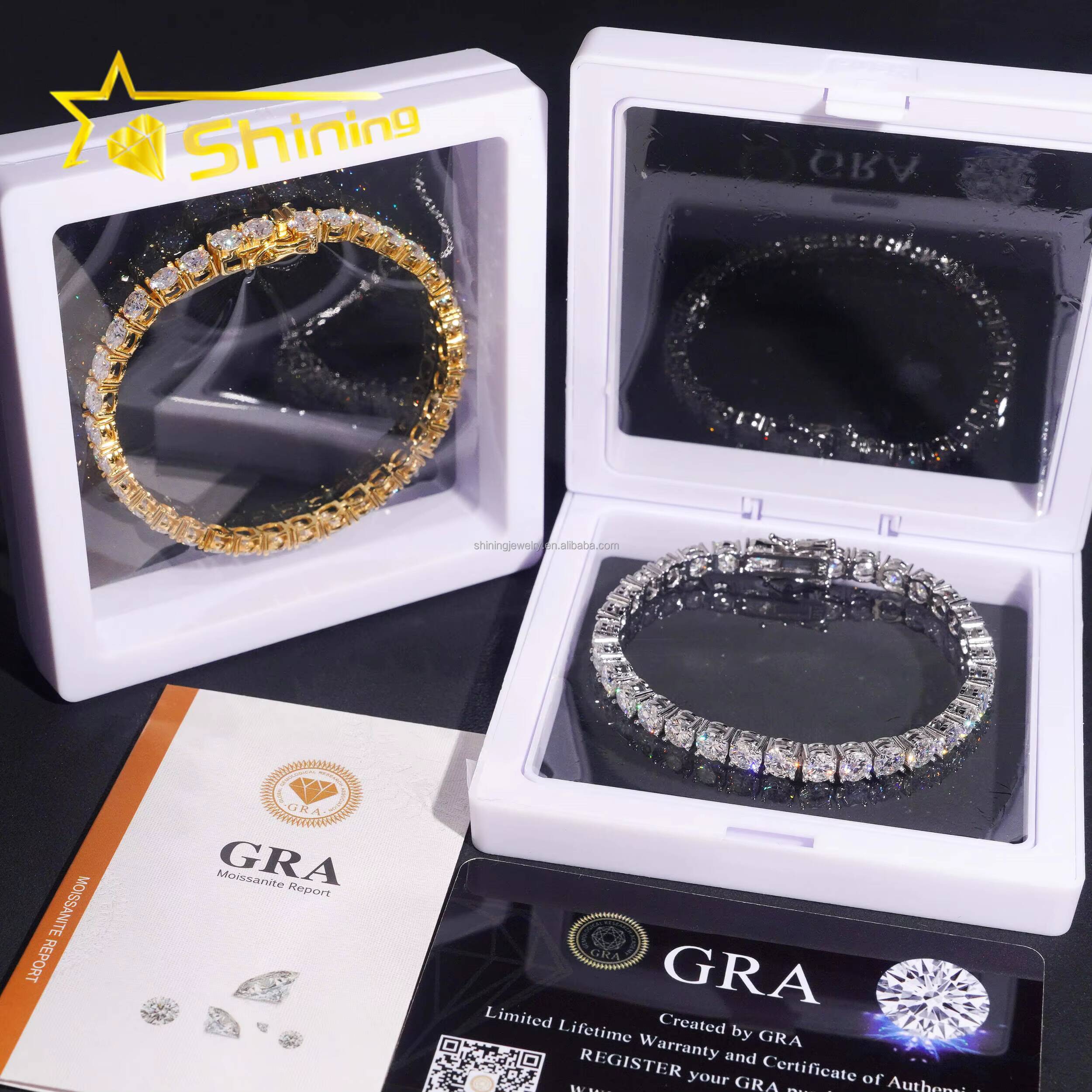 In Stock Ship in USA Warehouse Hip Hop Fire Jewelry FL 5mm Moissanite Prong Setting S925 Solid Silver Iced Out Tennis Bracelet