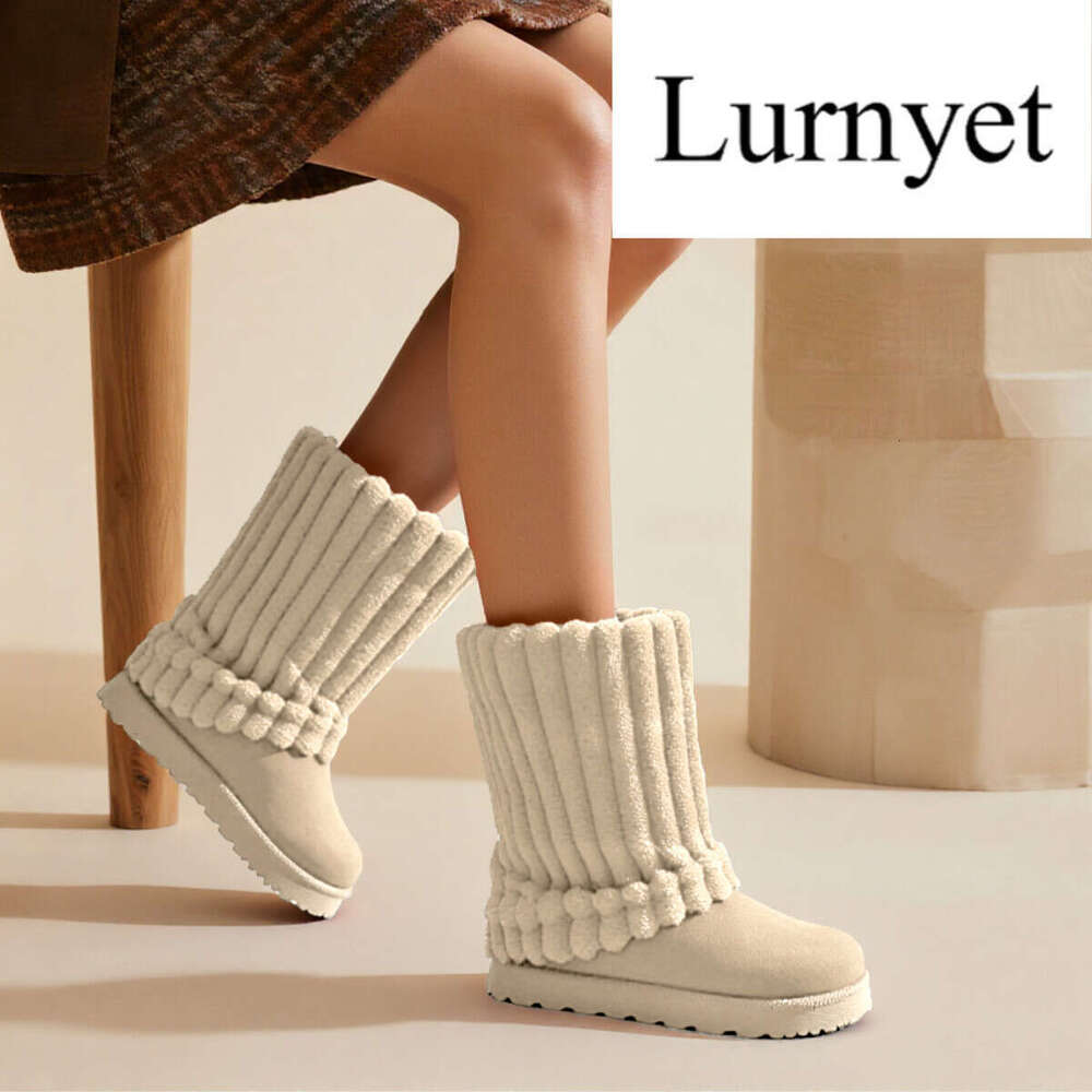 Lurnyet Snow Boots for Women 2025 Winter New Cashmere Warm Thick Soles Without Heel-covered Hair Half Slipper Cotton Shoes for Women MAGGIE-03