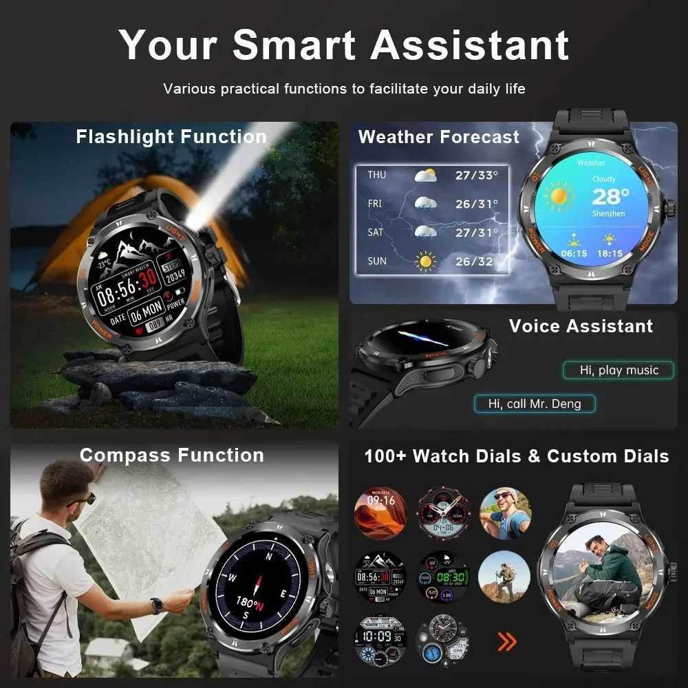 2025 NewOutdoor Sport Smart Watch Men GPS Fitness Cpass LED Flashlight 3ATM Waterproof BT53 Call Smartwatch For IOS Android C251203