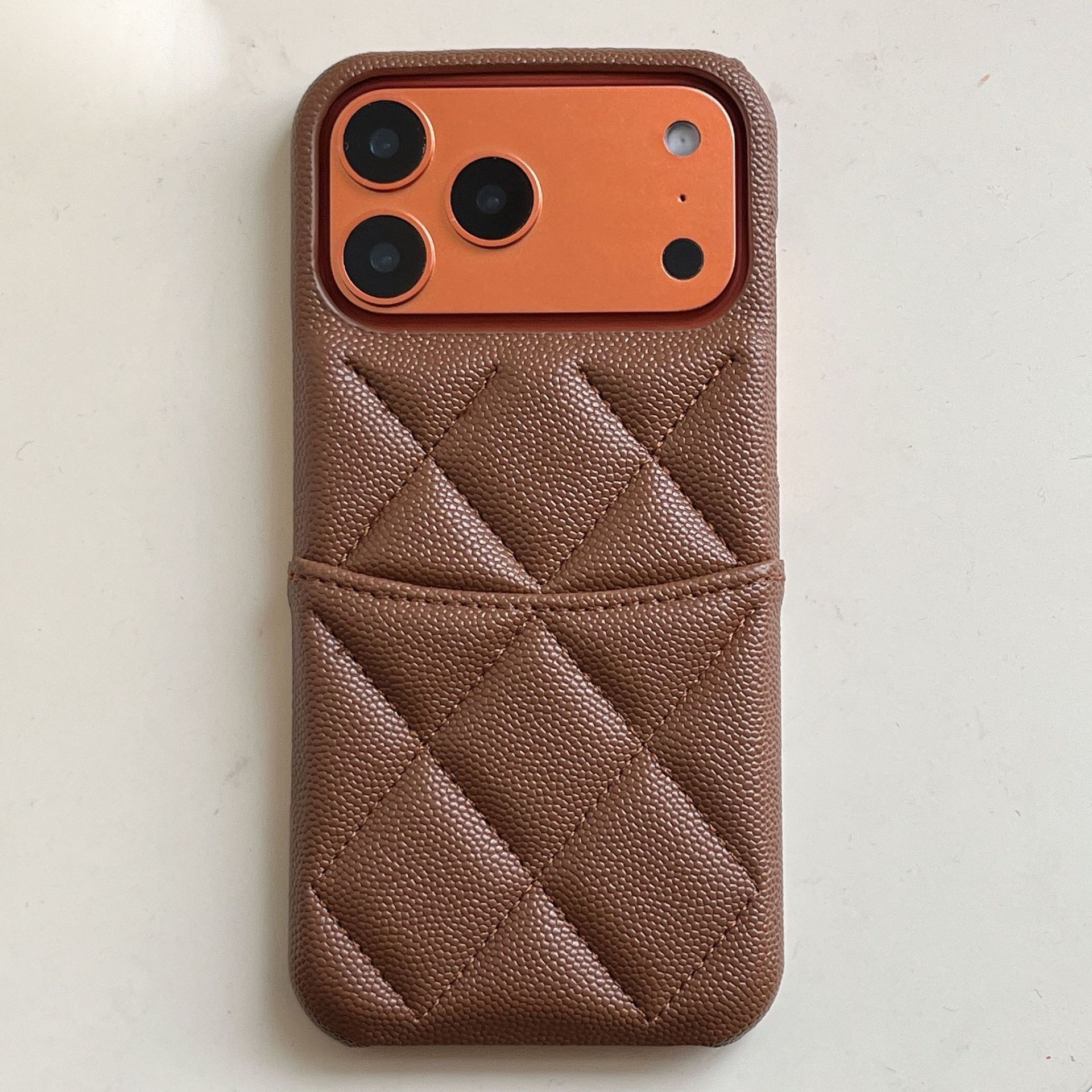 Lychee Pattern Leather Phone Case iPhone 17 Pro Max Style Quilted Luxury Apple 16/15/14 Pro Goddess