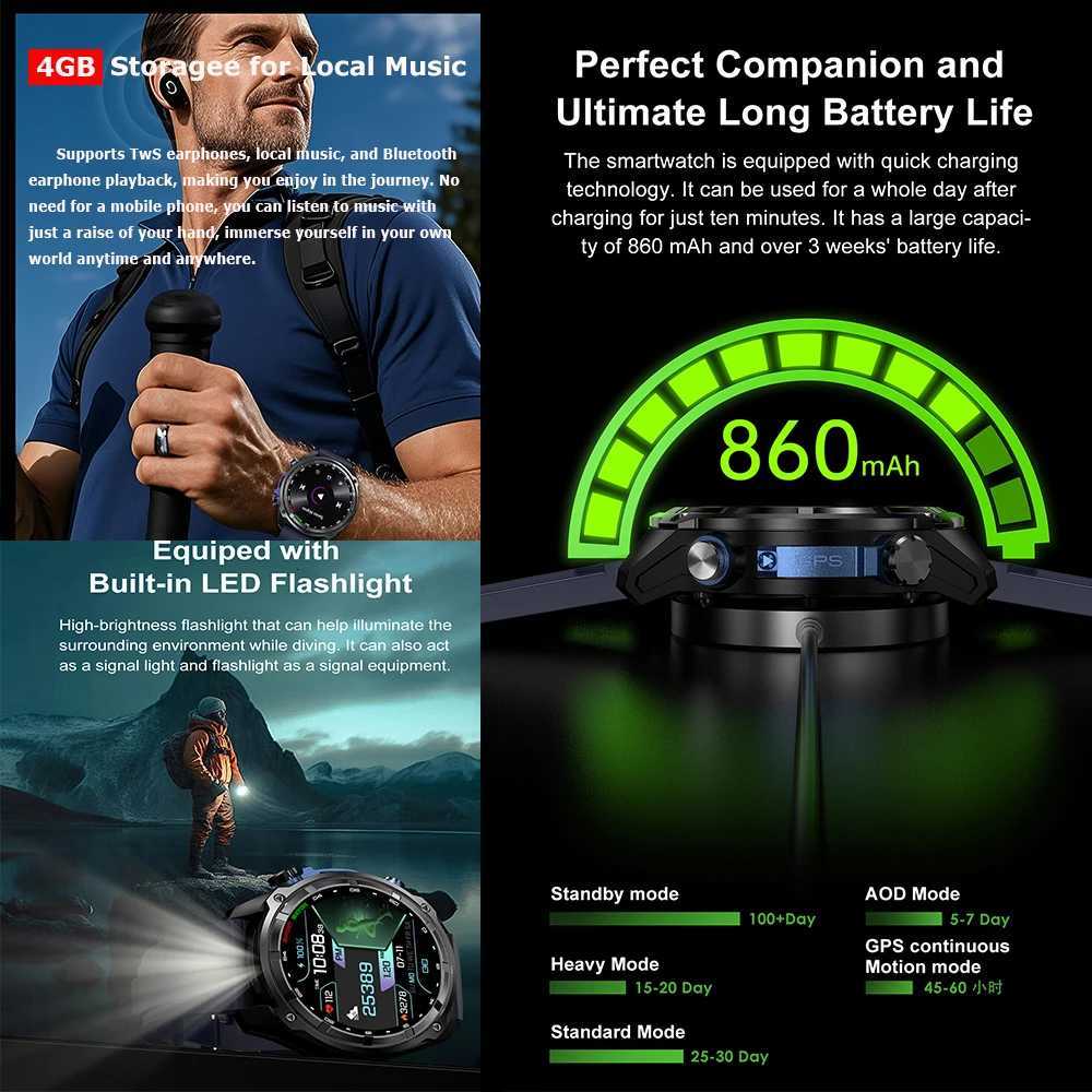 Military Smart Watch DT G1 GPS Track Cpass Altimeter Calling 1000mAh Battery DTG1 Men Outdoor Sports SmartWatch C251203