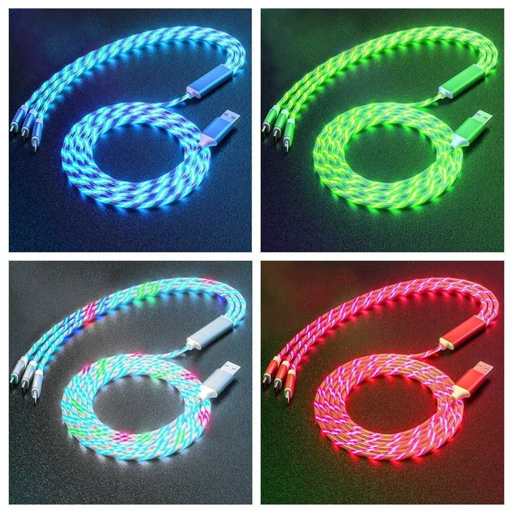 NNBILLI Glowing LED Light 3in1 3A Fast Charging Micro USB Type C Cable For iPhone Redmi Phone Accessories C251203
