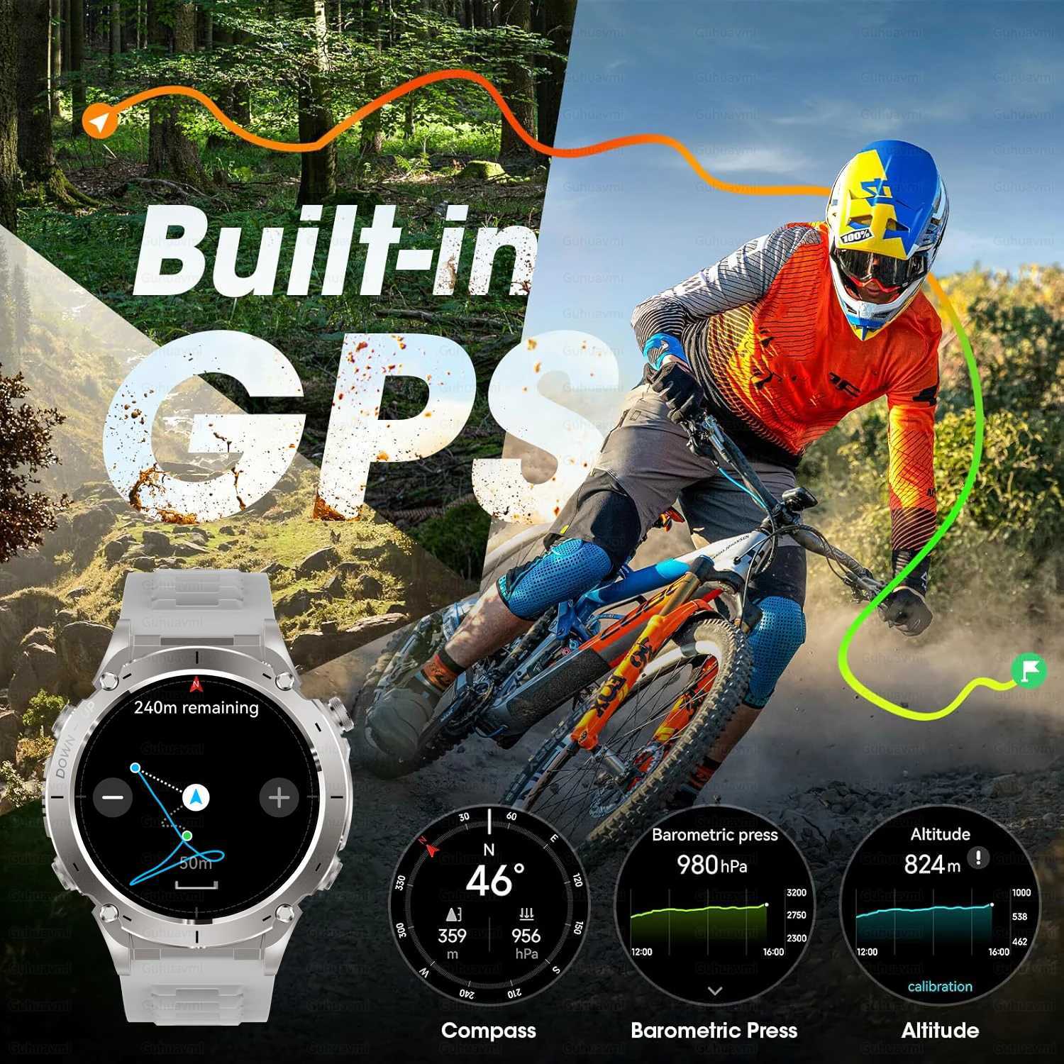 New Military 143AMOLED Sn GPS Smart Watch Call Outdoor Cpass LED Flashlight Sport Health Monitoring Smartwatch C251203
