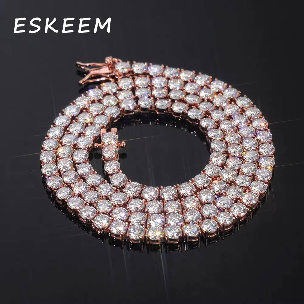 Luxury Lab Diamond Tennis Chain 925 Silver Gold Plated Iced Out 5mm VVS Moissanite Necklace Women Men Unisex Jewelry Gift