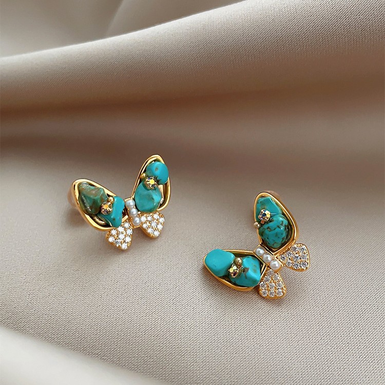 Real Gold Plated Silver Needle Zircon Butterfly Pearl Light Luxury High-end Earrings Design Sense Niche Autumn Winter Ear Jewelry - view 4