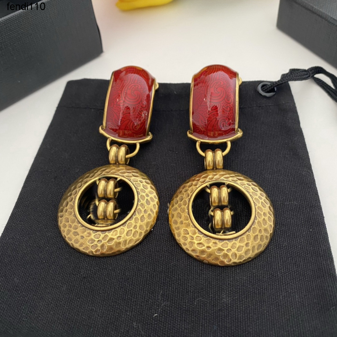 Stud Dangle Chandelier New Designed women Hang earrings Exaggerated Red Dark Pattern Eardrop Totem Fashion Ear clip ear studs Designer Jewelry