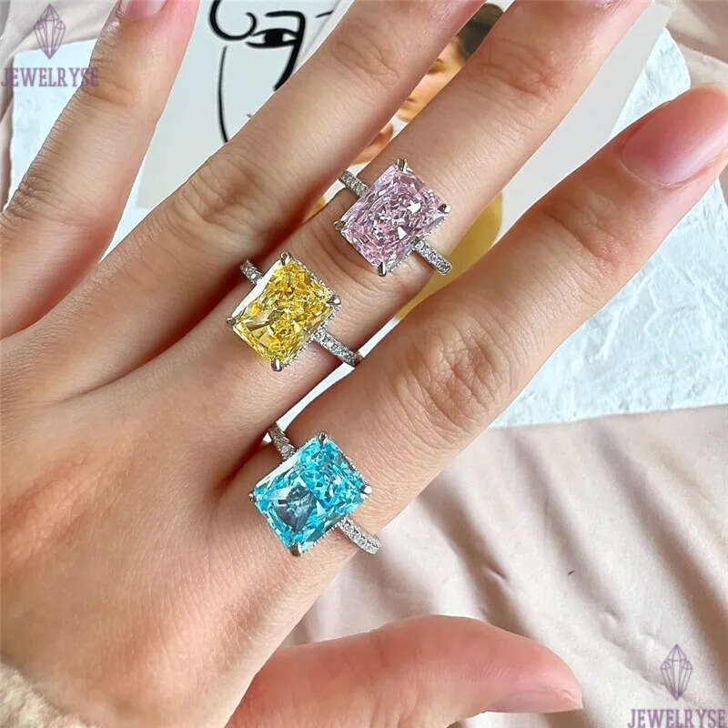 fashion diamond designer ring for woman 925 sterling silver square 8A zirconia ice out red blue pink luxury propose engagement wedding womens rings je