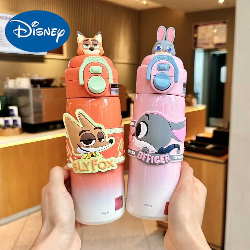 Disney Cartoon Zootopia Judy Nick Thermos Cup 500ml Large Capacity 316 Stainless Water Cup with Straw Children Students Gift H251203