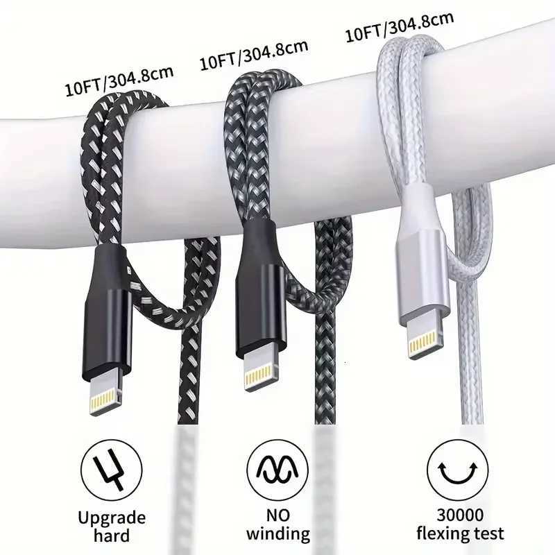 MEIHUAMEII MFi Certification 5 PCS 10FT Charger Cable Nylon Braided Fast Charging For IPhone Cable Charger Fast for IPhone 14 13 C251203