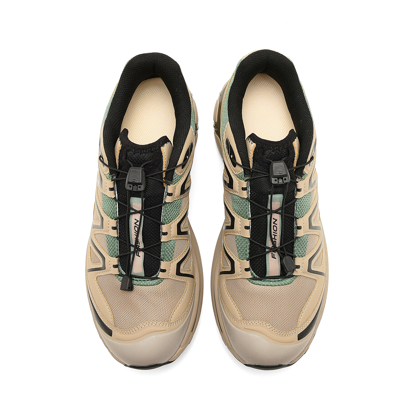 Men's Hiking Shoes Beige & Green Color Block Outdoor Casual Retro Sneakers Comfortable Daily Walking Shoes