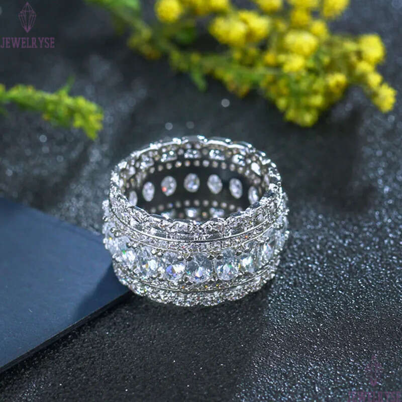 Luxury AAA CZ Bride Wedding Love Rings Size 6-9 Jewelry Designer Copper White Cubic Zirconia Brass Silver Pierced Diamond Ring For Women Engagement Gi