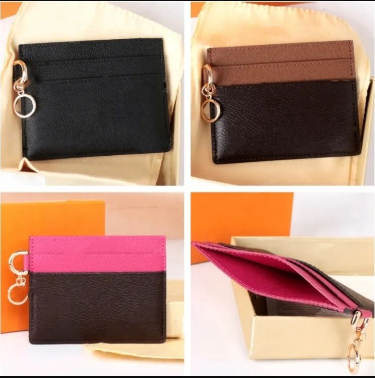 Designer Women Slim Business Card Holder coin purse leather wallet Flower Pendant print wallet Elegant ID Credit Card Pocket More colors Key Ring Credit With boxPRPU