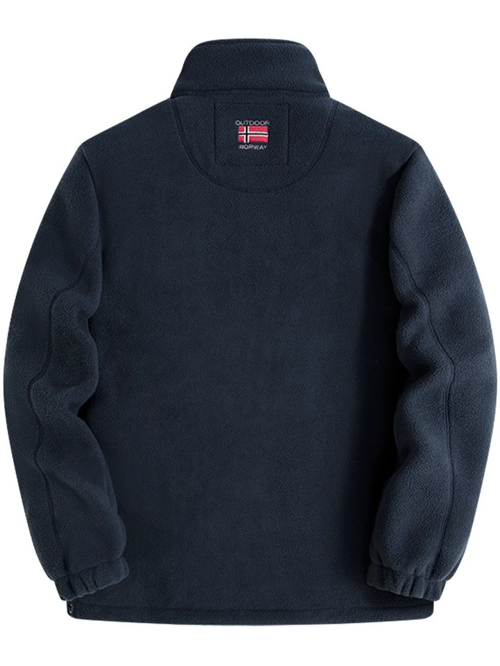 Navy Blue Fleece Zip Up Jacket with Norwegian Flag and Outdoor Norway Embroidery 251129