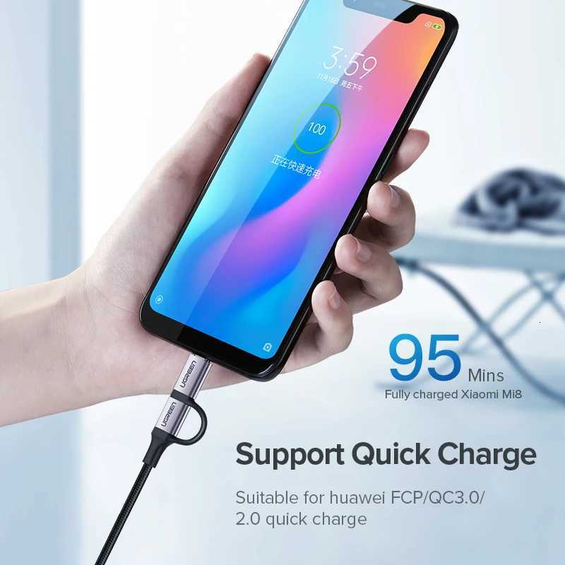 UGREEN 2 in 1 USB to Type C Micro USB Charging Cable for Fast Cable Charging Data Cable USB Charger Cord C251203