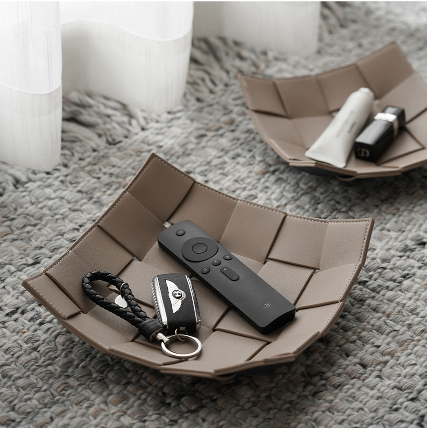New Leather Storage Tray Home Organizer Tray Jewelry Storage Tray Leather Living Room Desktop Woven Storage Tray