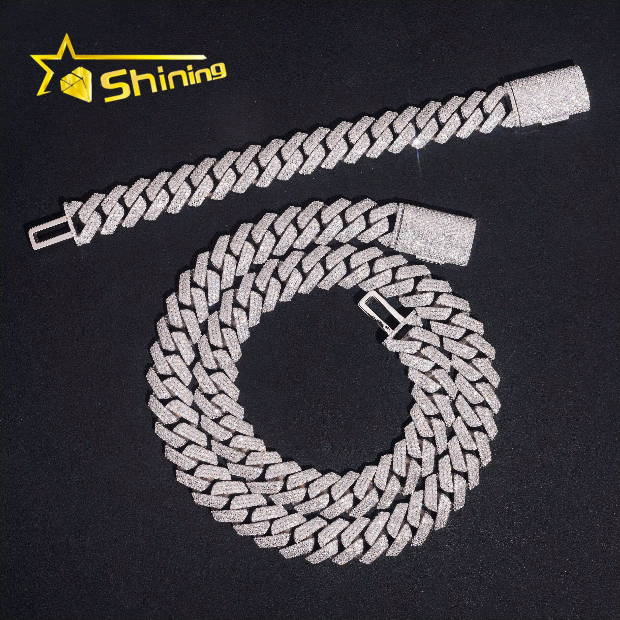GRA Certificated 15mm 3 Rows Moissanite Cuban Link Chain Hip Hop Jewelry Custom Men 925 Silver Iced Out Diamond Cuban Link