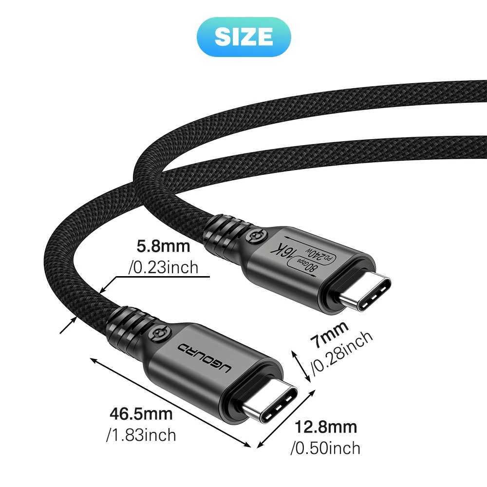 UGOURD 80Gbps Thunderbolt 5 Cable Certified Chip USB-C Thunderbolt5 2m 0 120Gbps 240W 16K for Book M2 Hard Drive USB4-V2 C251203
