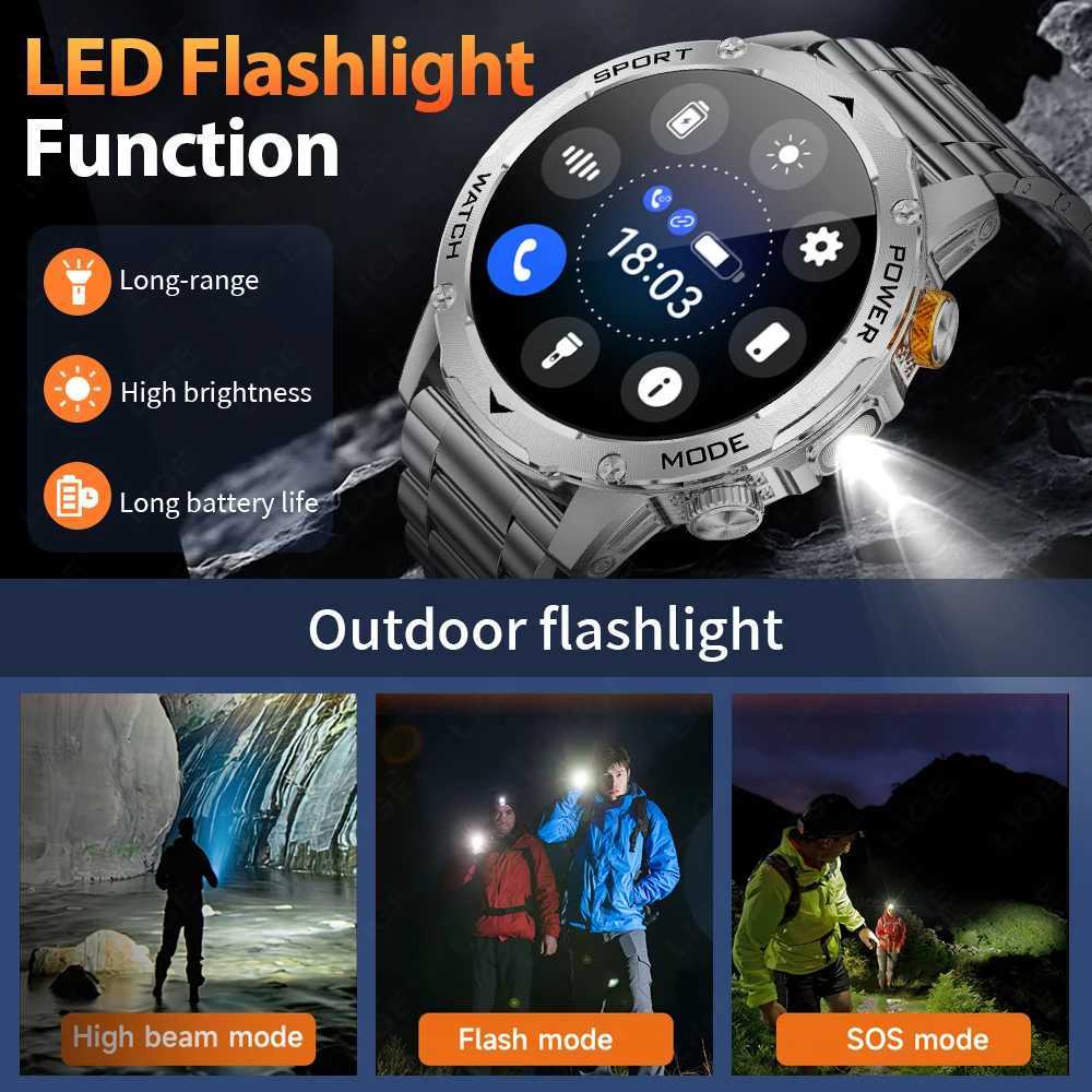LIGE Smart Watch Man 1000mAh Long Standby Outdoor Smartwatch Men LED Flashlight Waterproof Rate Sport BT Call Smartwatches C251203