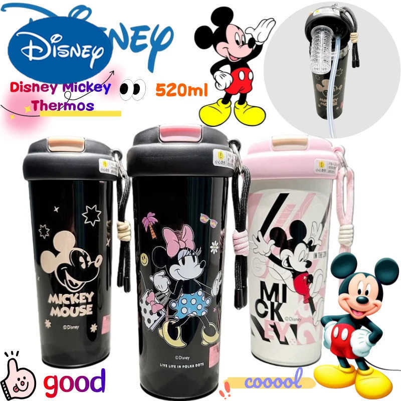 Disney New Mickey Minnie Thermos Creative High-value Anime Cartoon Diy Printing Student Large Capacity Portable Cute Suction Cup H251203