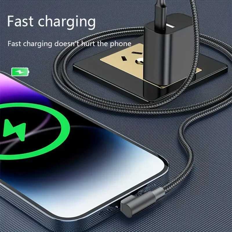 90 Degree USB C Fast Charge Cable For iPhone 16 15 Pro Max Redmi OnePlus Nylon Braided Type C Cables C251203