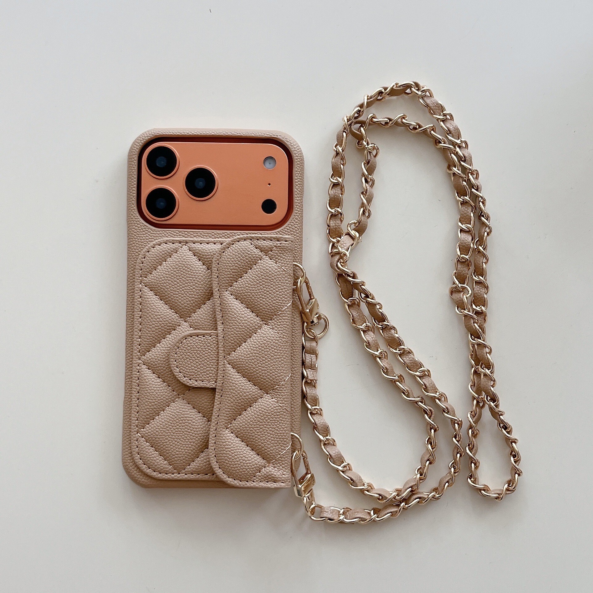 Leather Quilted Card Holder Phone Case iPhone 17 Pro Max Style Apple 16/15/14 Lychee Pattern Hard Case