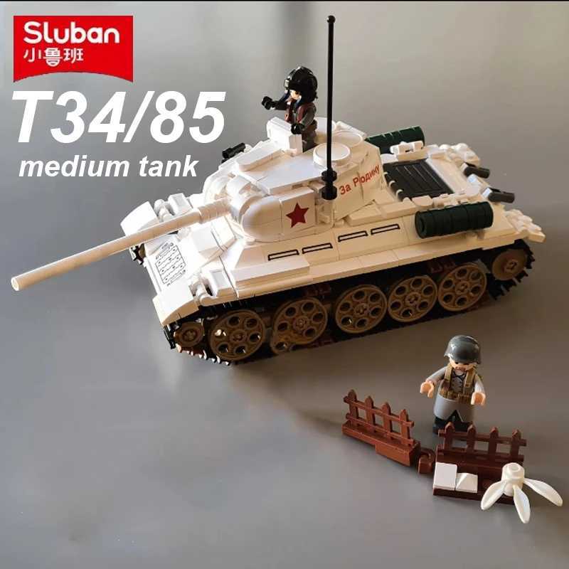 Sluban 518PCS T34-85 Medium Tank Building Blocks Diy WW2 Tank Chariot Soldier Figures Model Bricks Set Toys For Children Gifts C251203