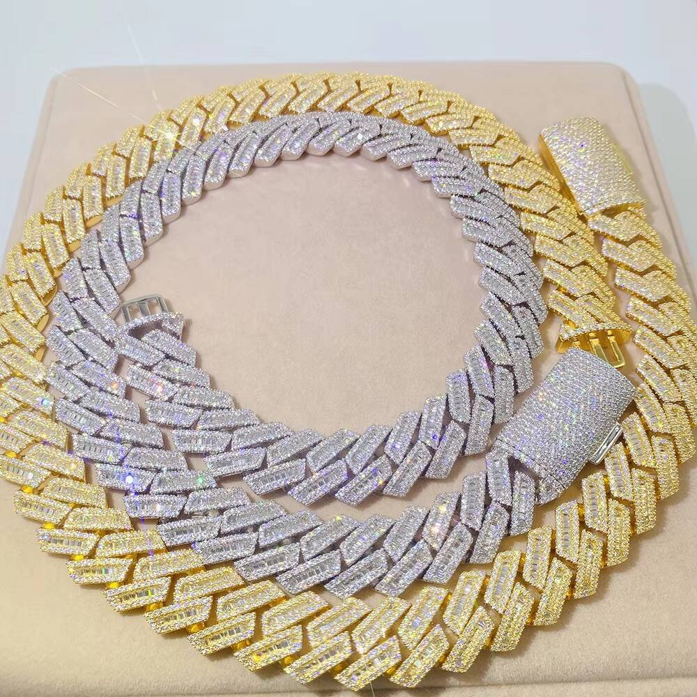 Fine Jewelry Heavy Luxury Hip Hop Vvs baguette Diamond Cuban Link Chain Custom Silver Chain Necklace