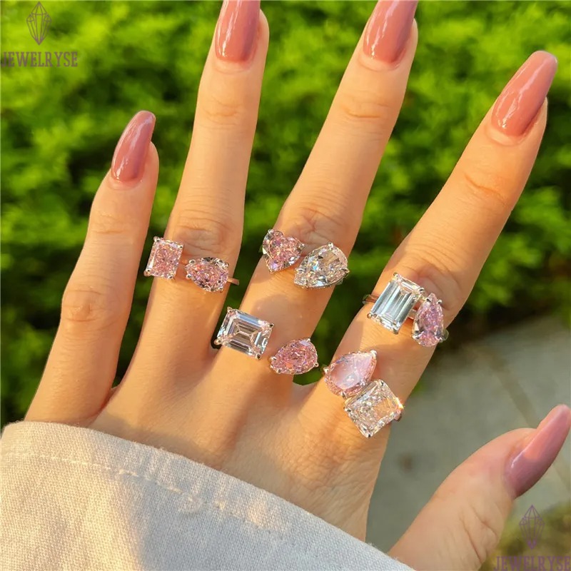 love wed heart designer ring for woman 925 sterling silver diamond pink zirconia sqaure luxury womens engagement wedding rings jewelry gift box openin