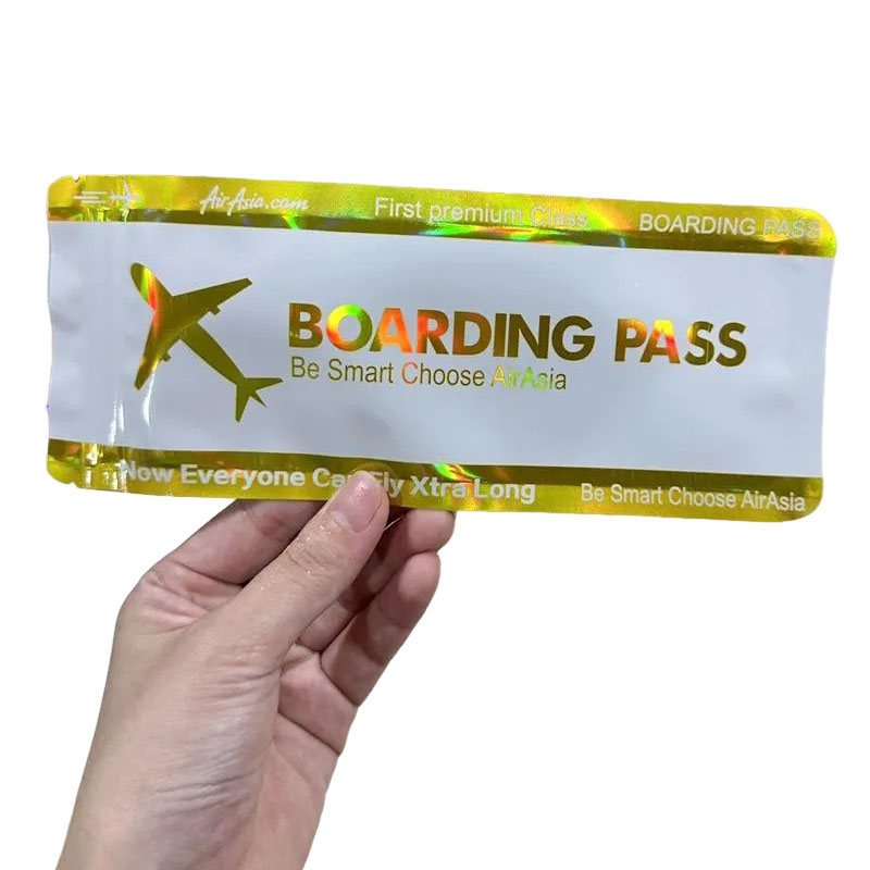 100pcs Holographic Travel Boarding Pass Shape Storage Bags Mylar Bag Laser Candy Pouch Zipper bag Self-Sealing Packaging Bags